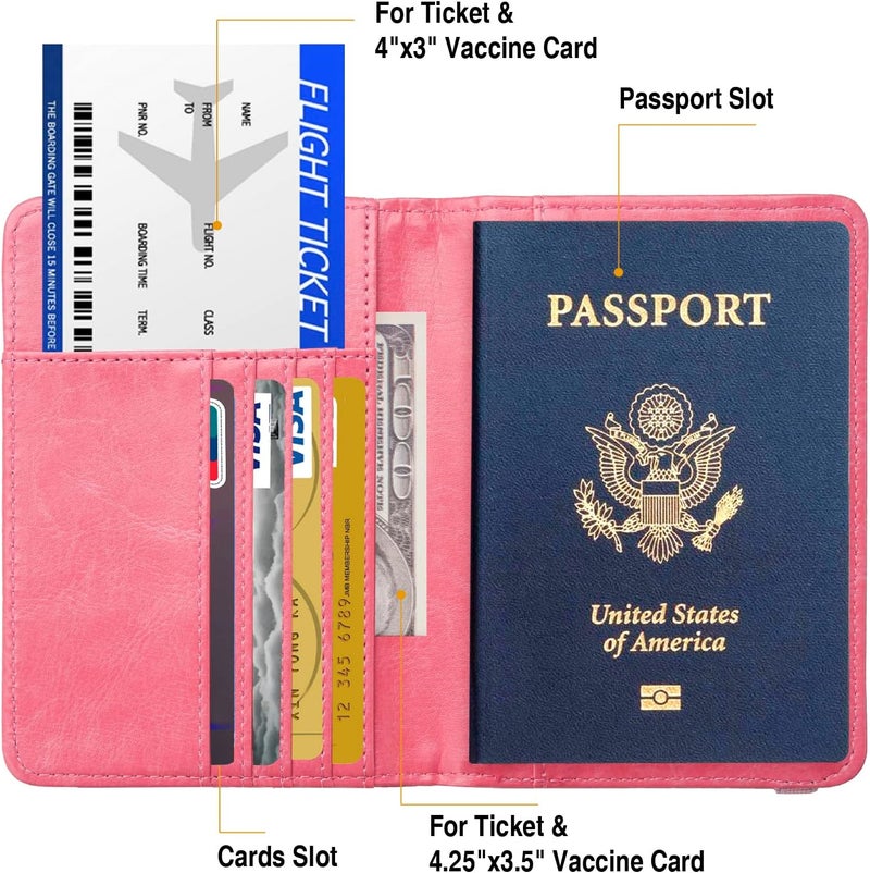 FACATH Premium Passport Holder for Travel, RFID Blocking Passport Cover Slim, Durable & Travel-Friendly, Passport Wallet Keep Your Documents Safe & Organized (Pink) - Image 3